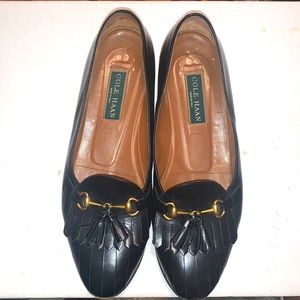 EUC Cole Haan black tassel loafer horsebit flat leather business casual Italy 10